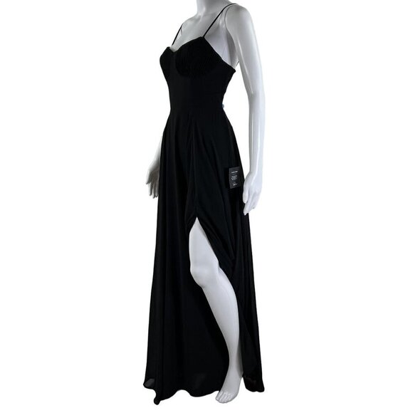 Lulus Cause for Commotion Black Pleated Bustier Maxi Dress M Fairy Goth Witchy - Picture 3 of 16